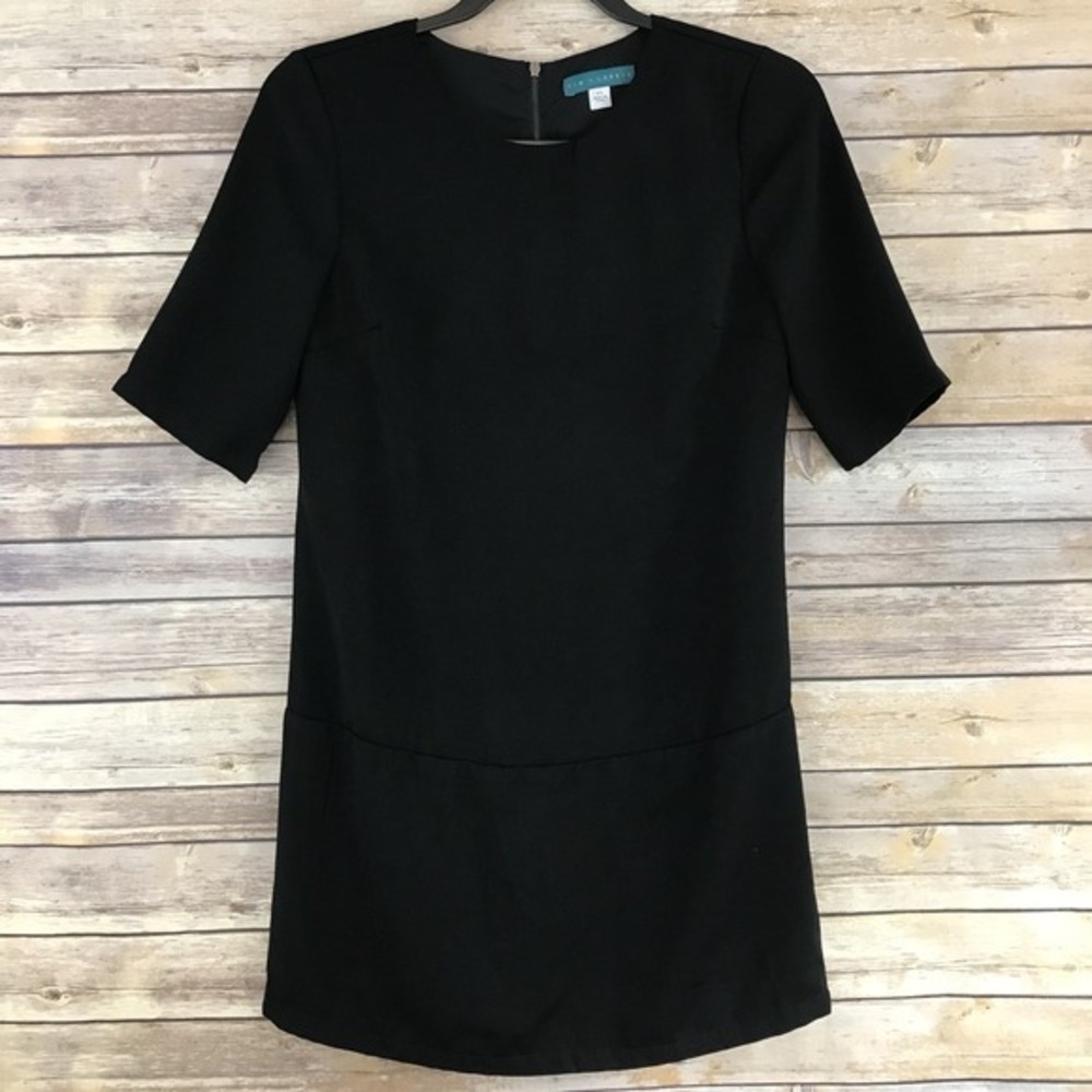 Pim + Larkin Dress Womens XS Black Short Sleeve‎ Shift Crew Neck Back Zipper